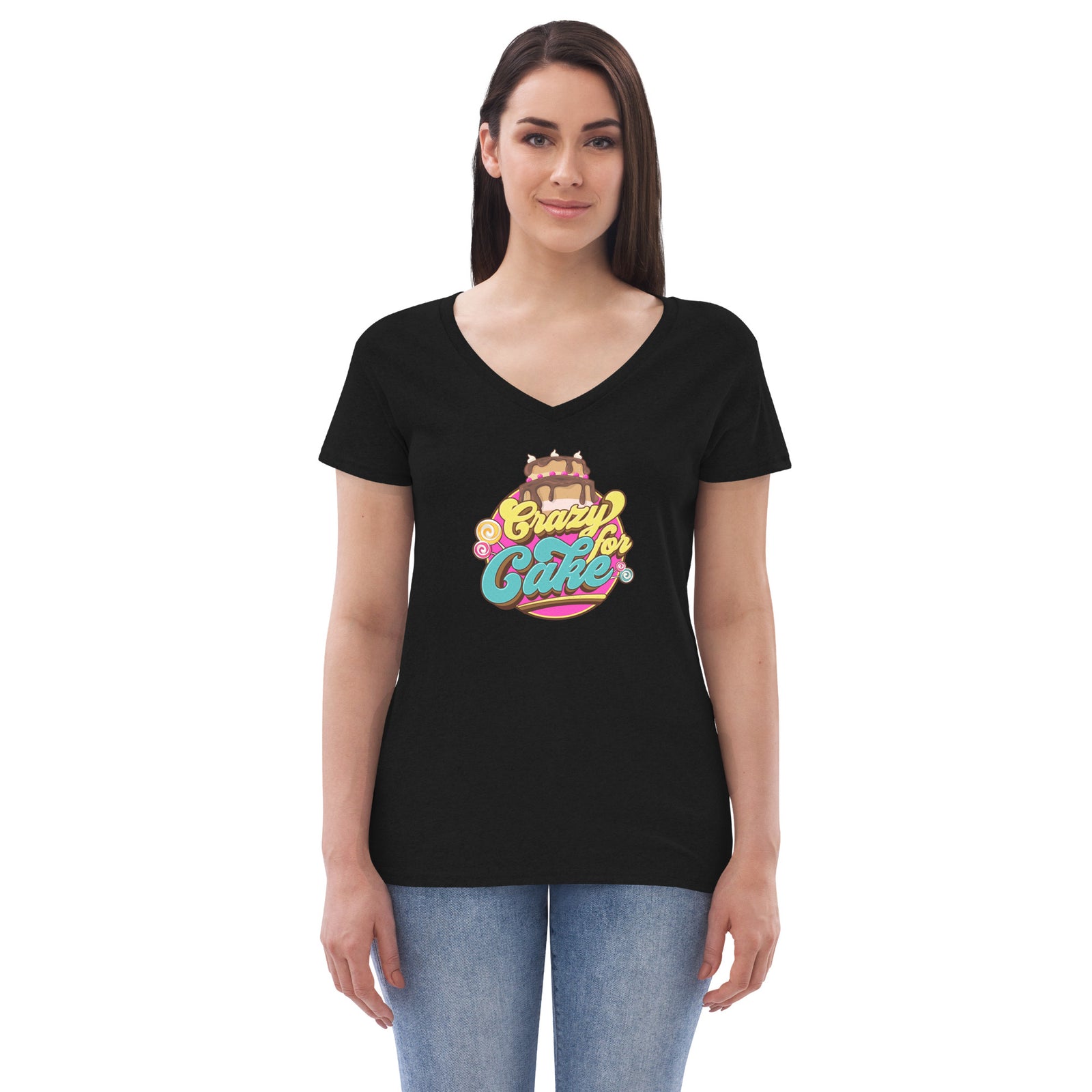 Crazy for Cake Women’s recycled v-neck t-shirt