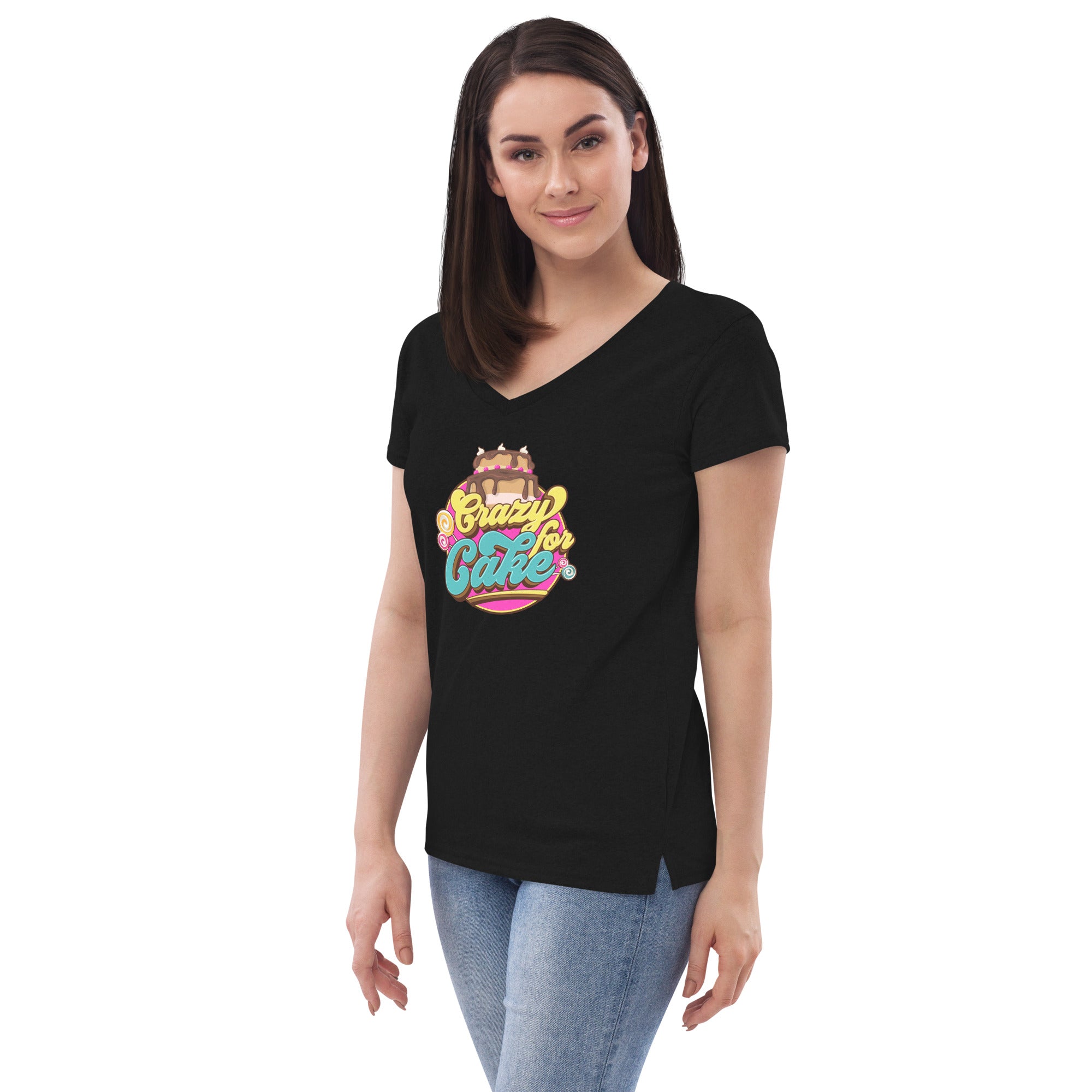 Crazy for Cake Women’s recycled v-neck t-shirt