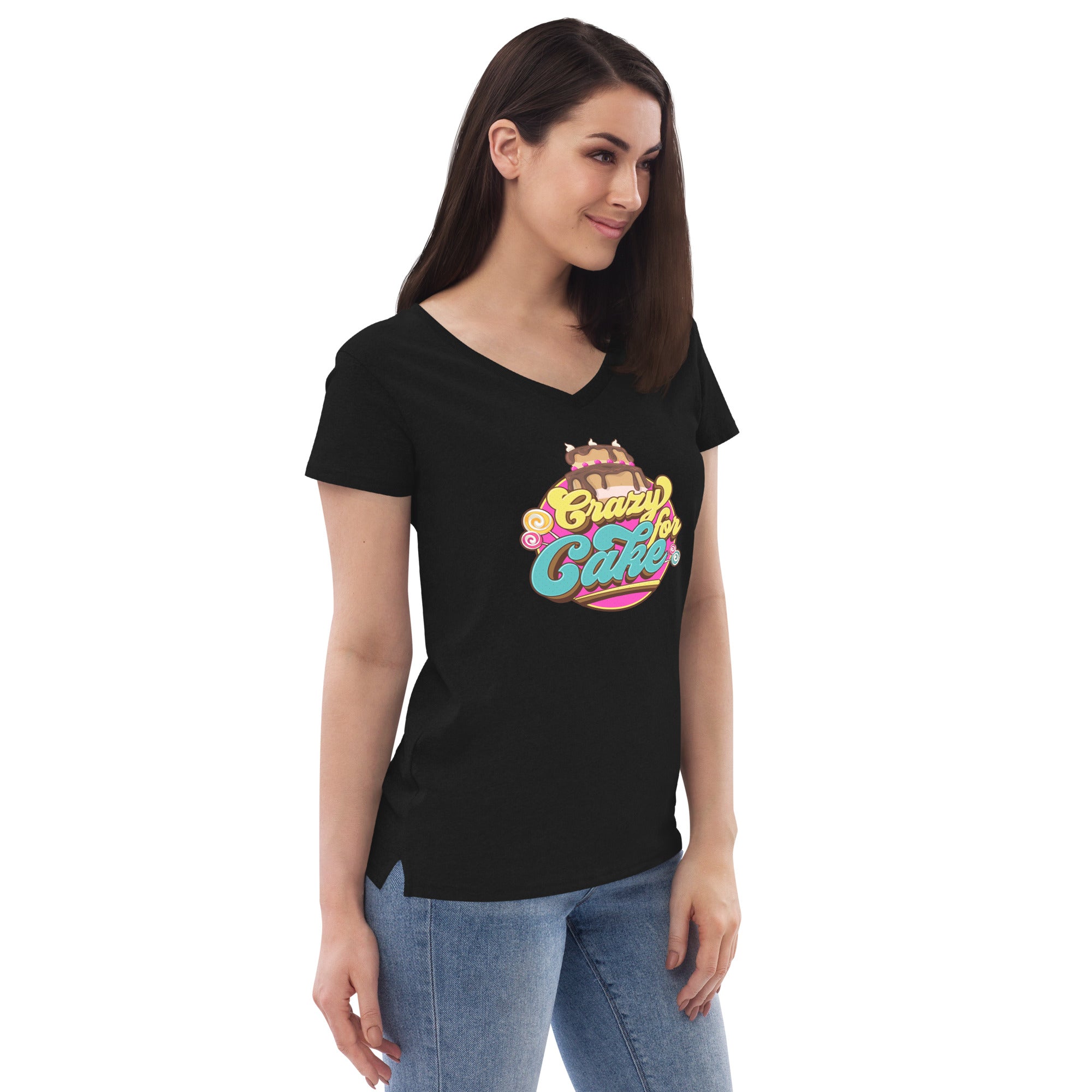 Crazy for Cake Women’s recycled v-neck t-shirt