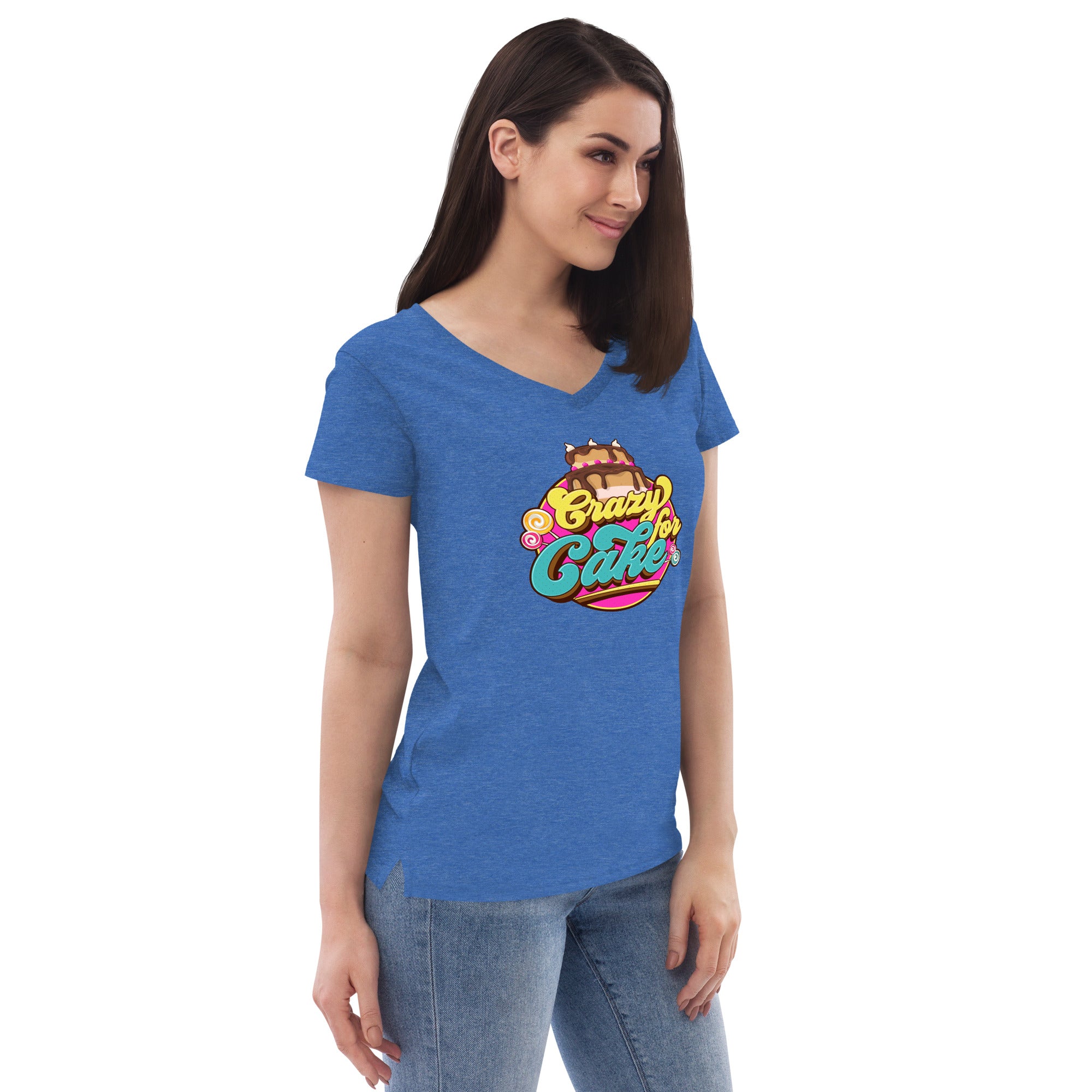Crazy for Cake Women’s recycled v-neck t-shirt
