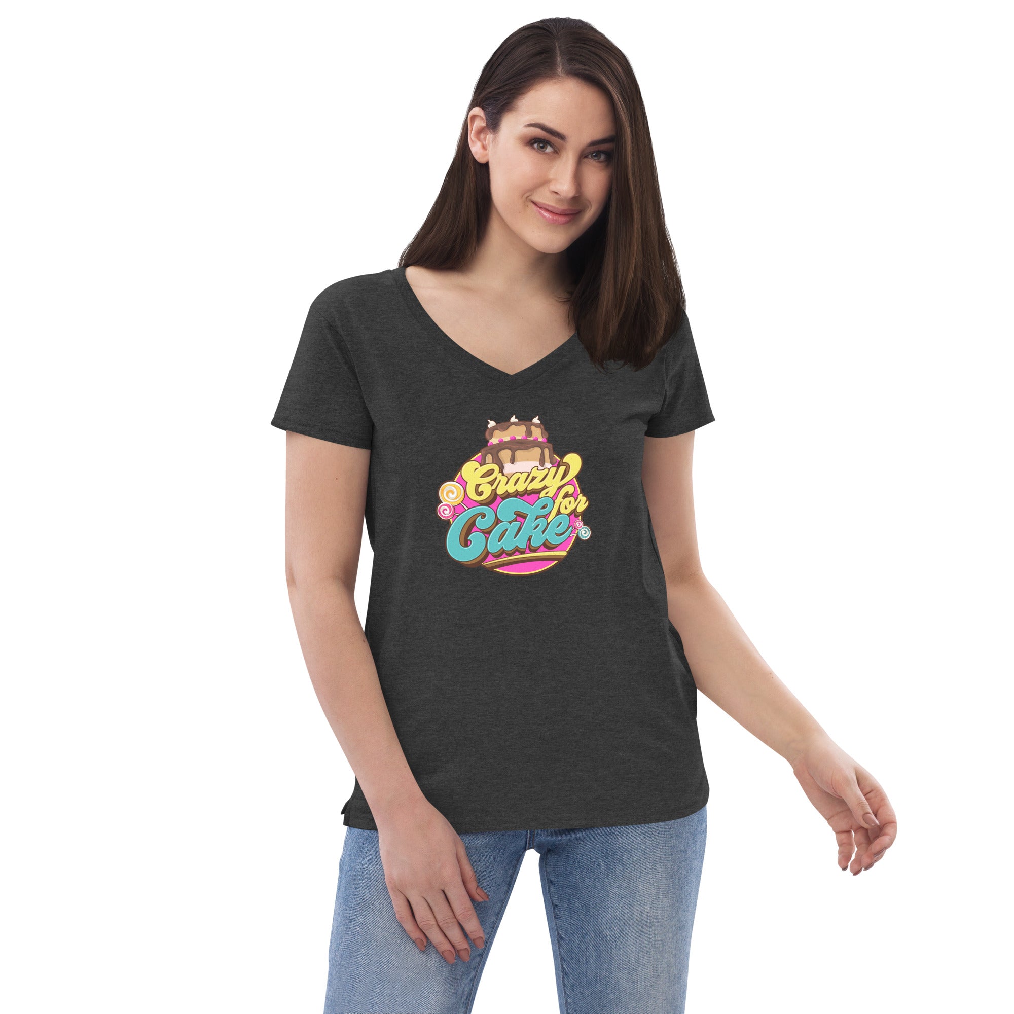 Crazy for Cake Women’s recycled v-neck t-shirt