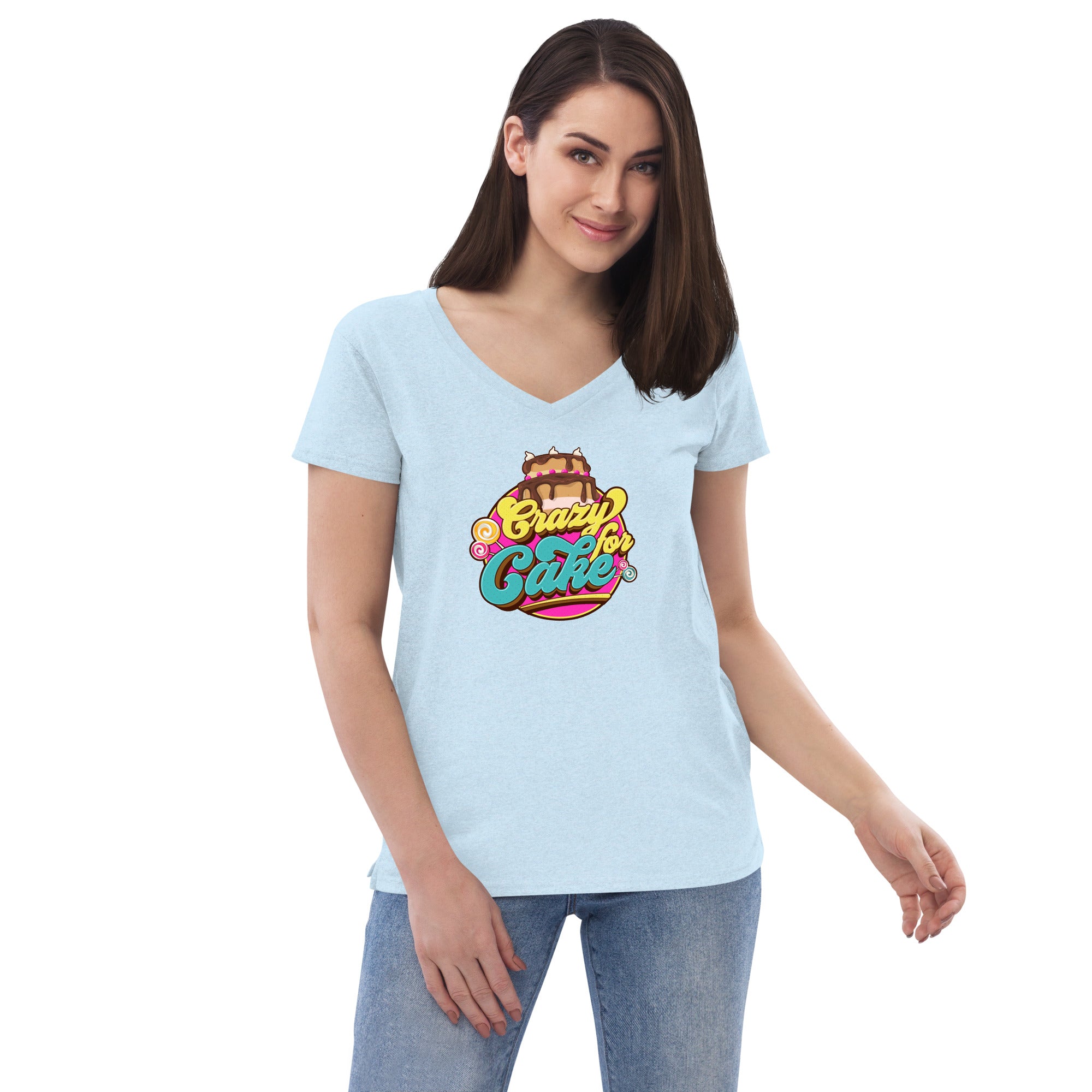 Crazy for Cake Women’s recycled v-neck t-shirt