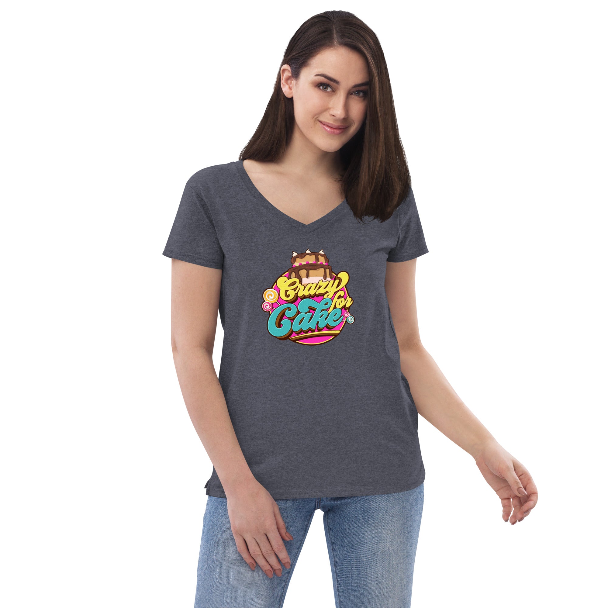 Crazy for Cake Women’s recycled v-neck t-shirt