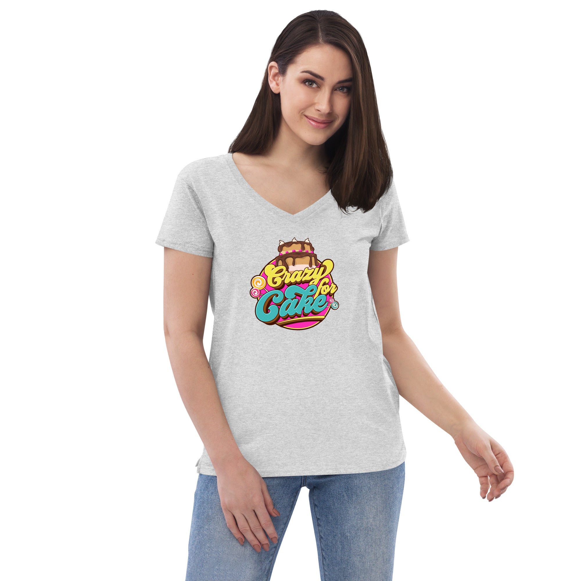 Crazy for Cake Women’s recycled v-neck t-shirt