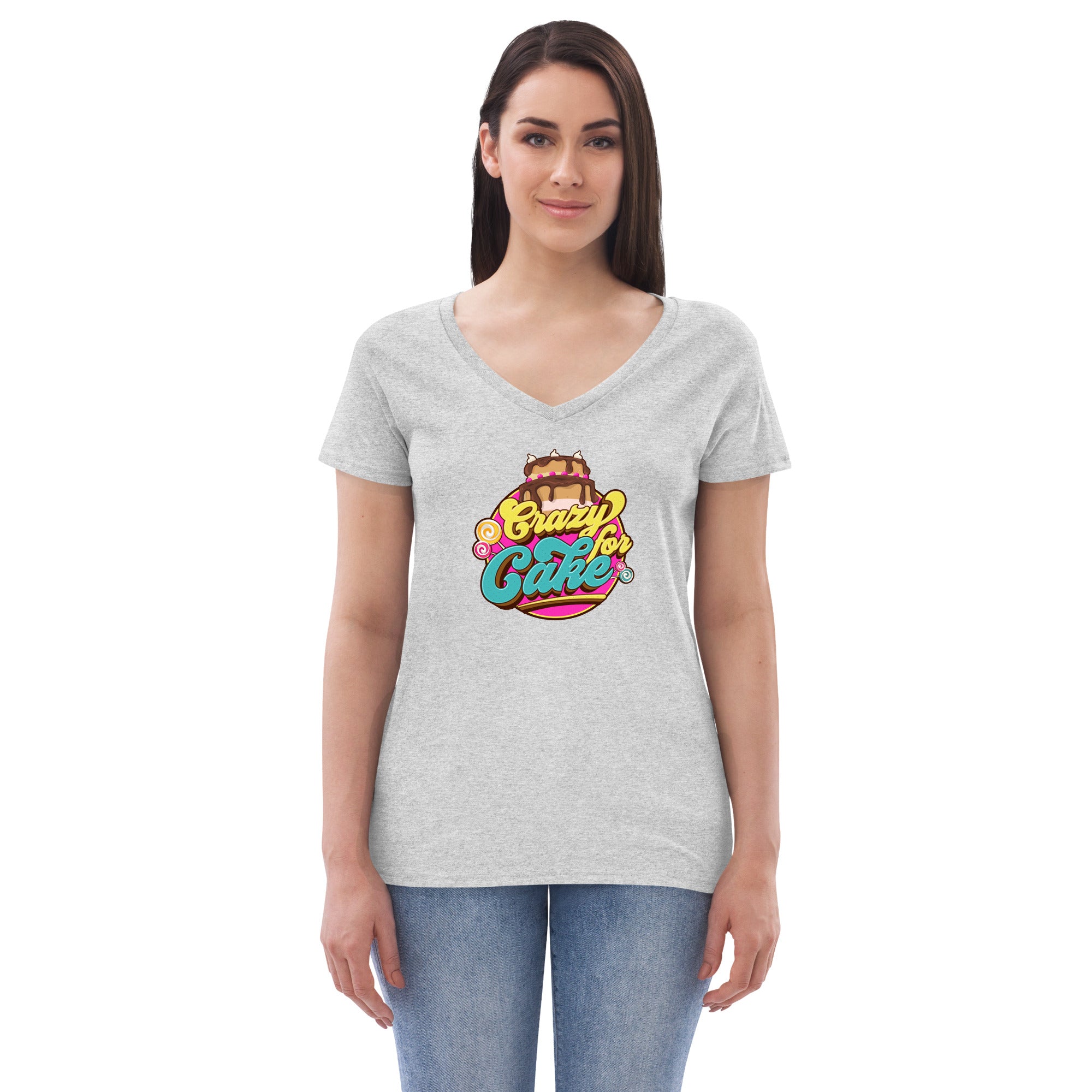 Crazy for Cake Women’s recycled v-neck t-shirt